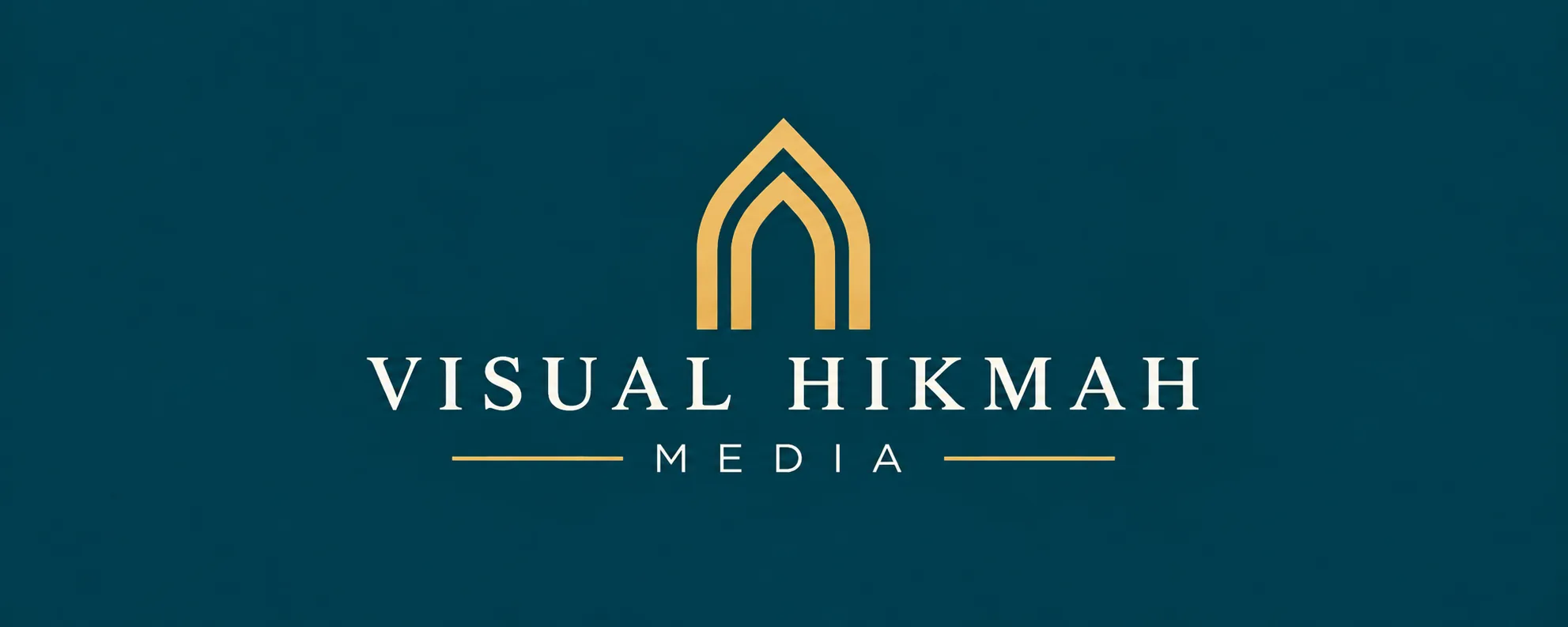 Visual Hikmah Media gold arch and wordmark on deep teal